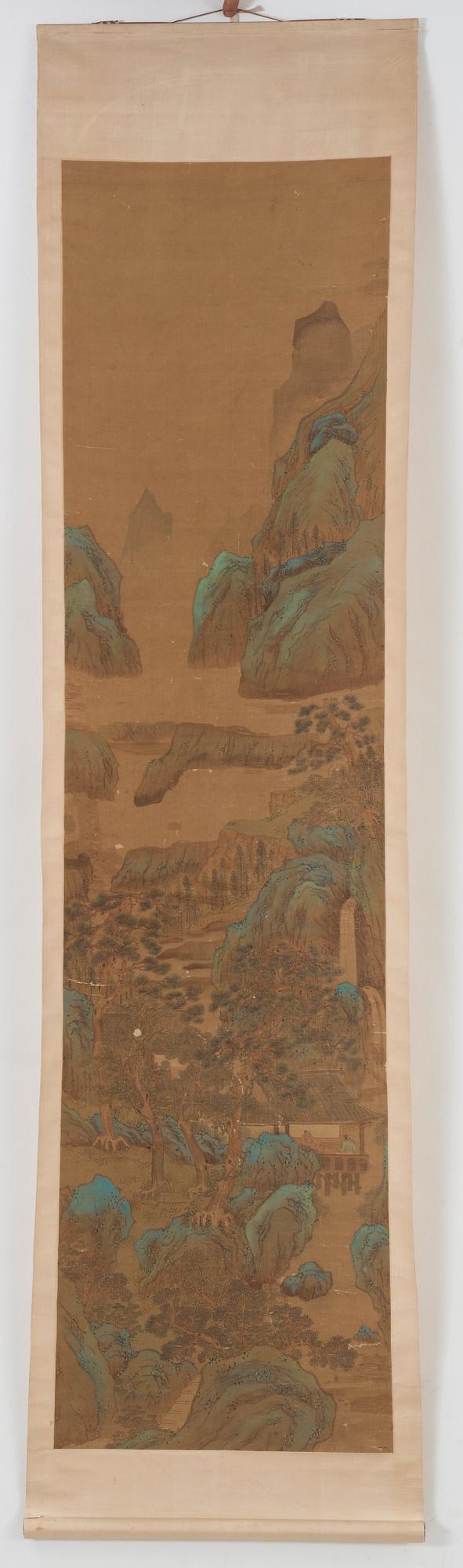 RULLMÅLNING, landskap med figurer, Qing dynastin, 1800-tal.