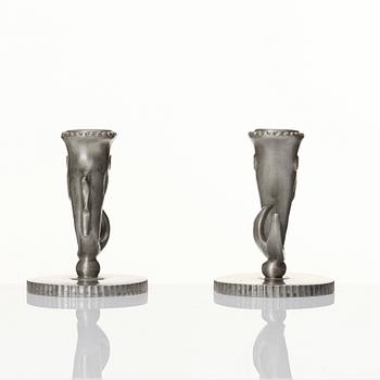 Carl Milles, two pewter candlesticks, Herman Bergman AB, Stockholm 1927 and 1930.