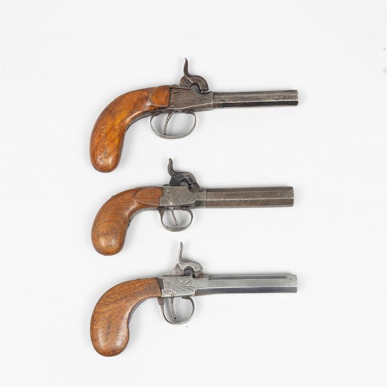 Percussion pistols 3 pcs, second half of the 19th century.