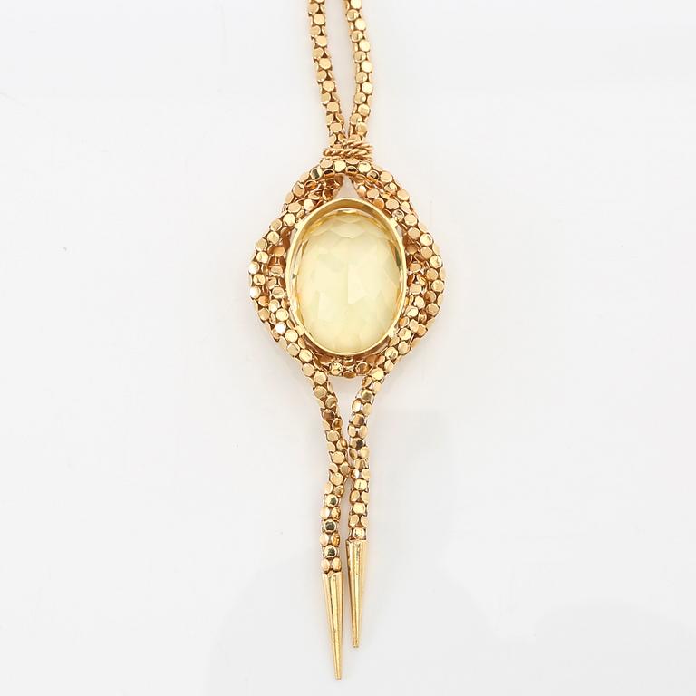 Necklace 18K gold with an oval faceted green synthetic spinel.