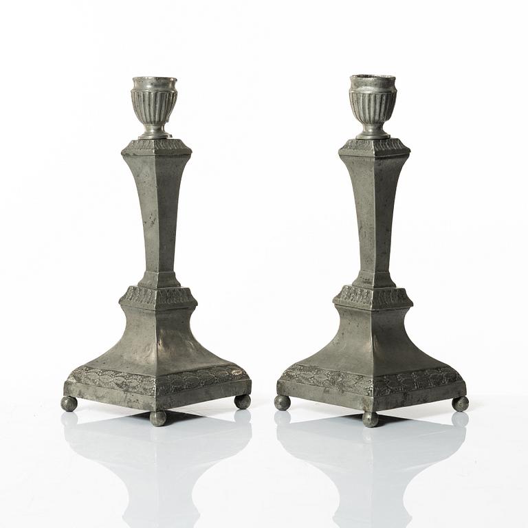 A pair of Swedish pewter candlesticks, marks of Nicklas Anström, Växjö (active 1817-1844).