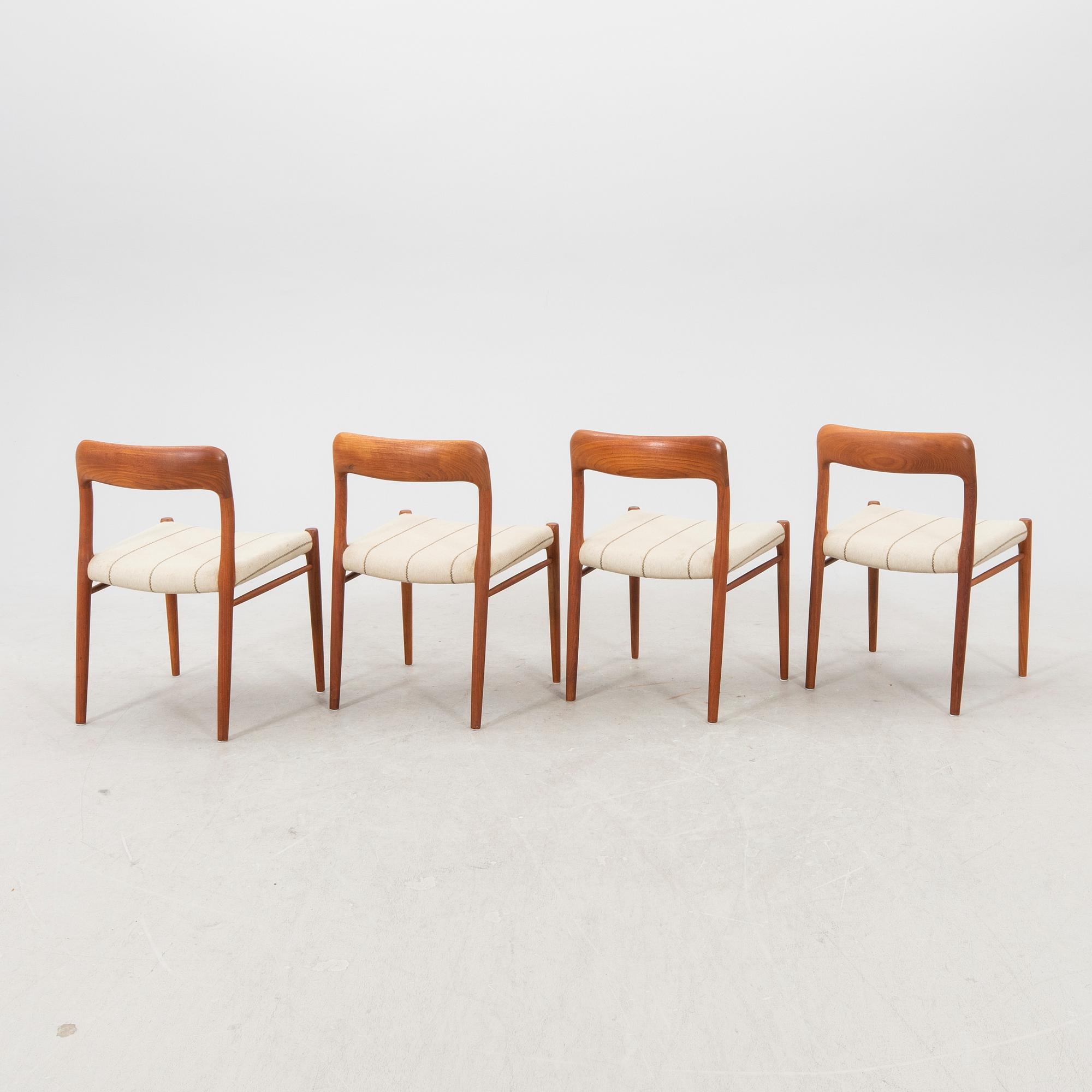 Niels Otto Møller, a set of four teak dining chairs from JL Møller  möbelfabrik Denmark 1960s.