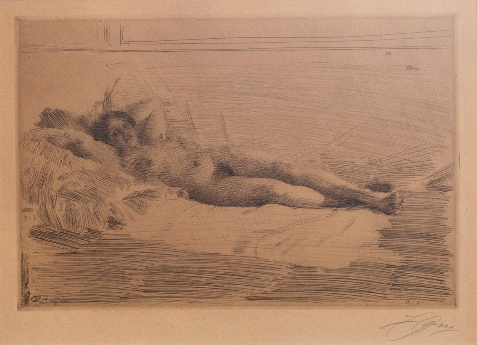Anders Zorn, etsning, 1913-14, signerad.