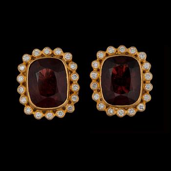 A pair of spinel and diamond cufflinks.