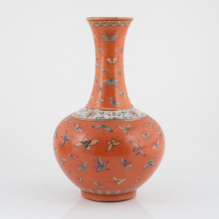 A Chinese iron red ground 'butterfly' vase, 20th century.