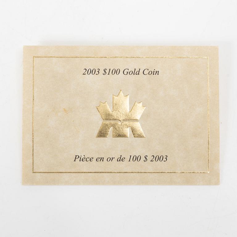 Coin, 14K gold, 100 dollars, Canada 2003, Royal Canadian Mint.