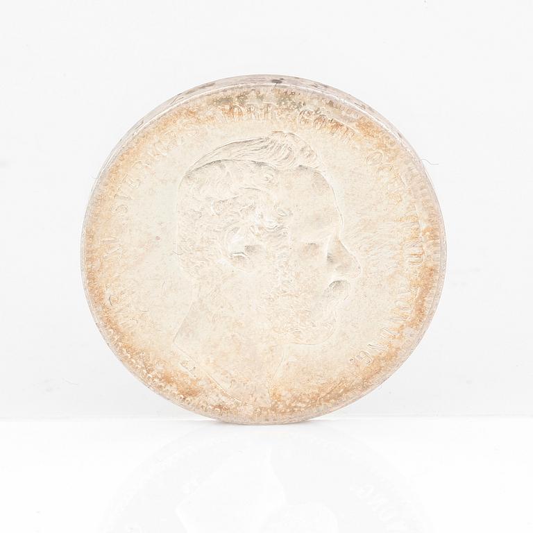 SILVERMYNT, 4 Riksdaler Riksmynt, Karl XV av Sverige o Norge 1868. Vikt ca 34 gram.