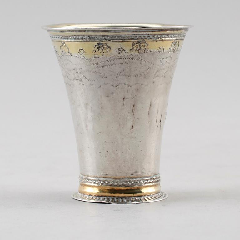 BÄGARE, silver, Nils Orstedt, Norrköping 1772. Vikt ca 27 g.