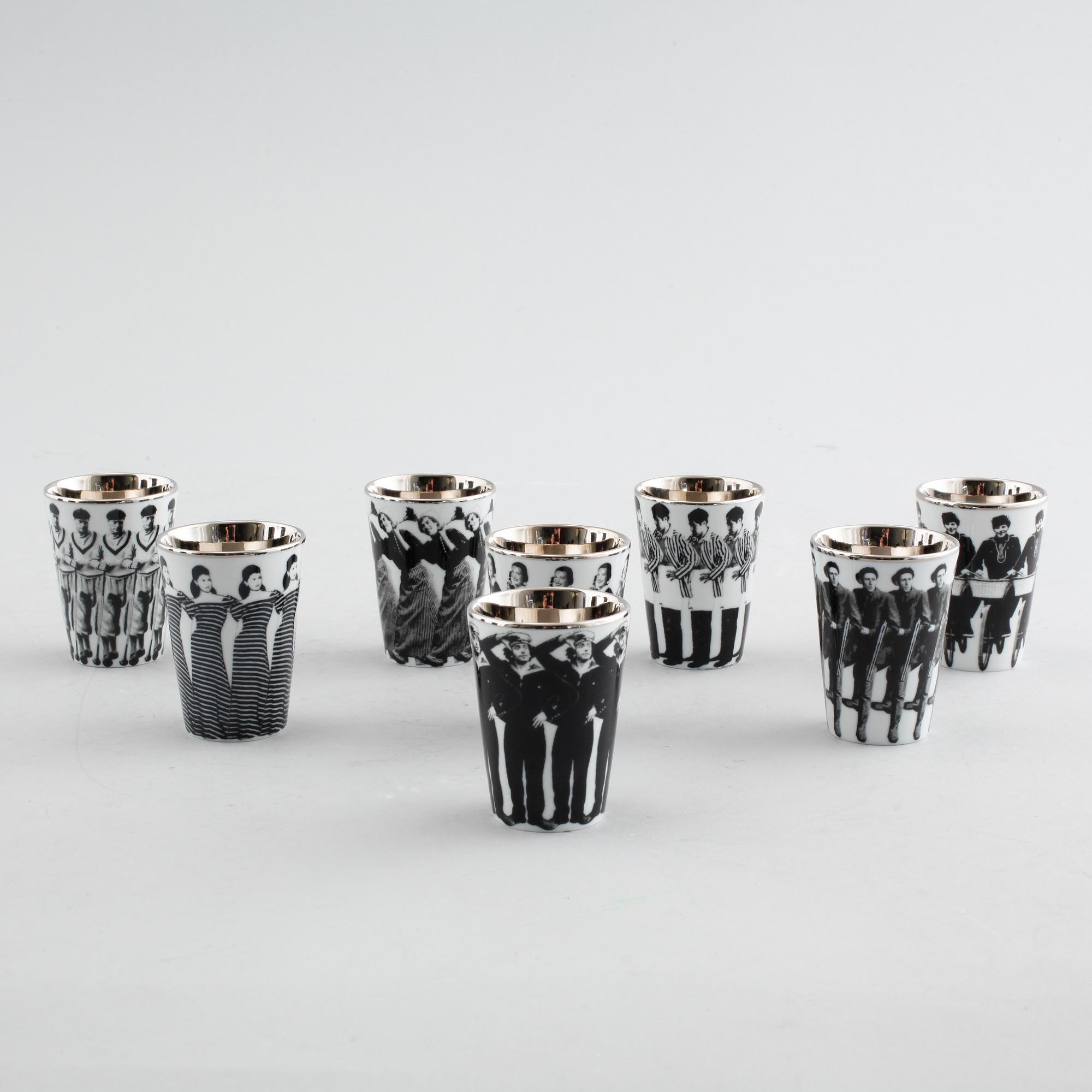 ÅSA LINDSTRÖM, snapsglas, 8 st, porslin, Rörstrand, 2000-tal.