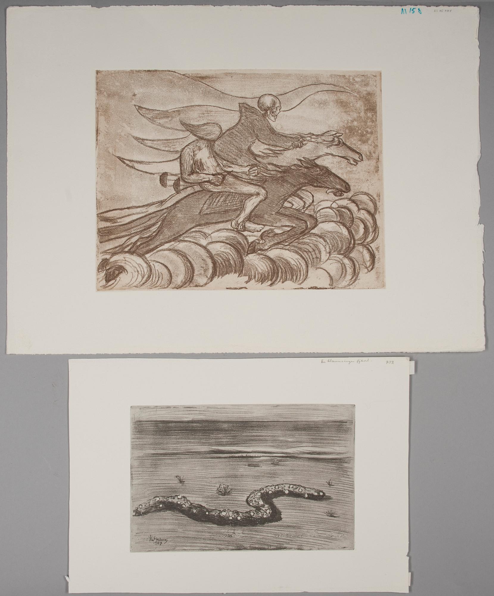 HUGO SIMBERG, etsningar, 2 st, den ena signerad och daterad 1907 i plåten.