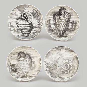 PIERO FORNASETTI, a set of 4 porcelain plates and 6 bowls, Milan, Italy.