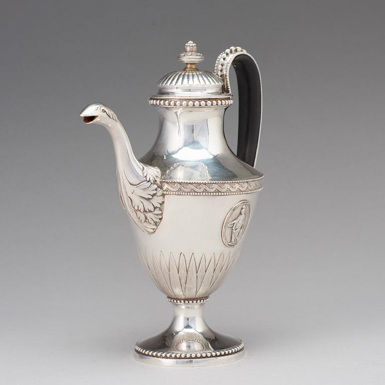 Johan Fredrik Wildt, kaffekanna, silver, Stockholm 1790, gustaviansk.