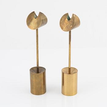 A pair of brass candlesticks 'Aniara' by Pierre Forssell, Skultuna, Sweden.