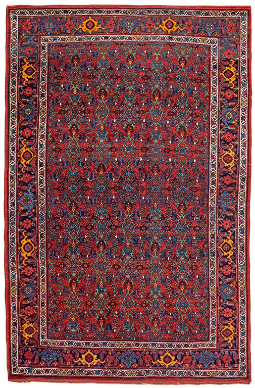 SEMI-ANTIQUE BIDJAR. 224,5 x 140 cm (plus 1-1,5 cm flat weave at each end).