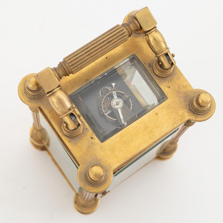 A brass carriage clock, Duverdrey & Bloquel, France, around the year 1900.