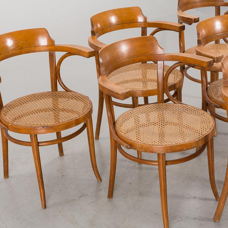 A SET OF 6 THONET ARMCHAIRS, second half of 20th century, 3 with labels.