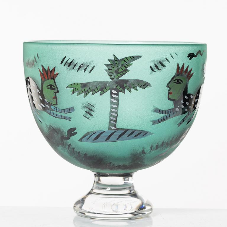Ulrica Hydman-Vallien, skål på fot, juvelglas, Kosta Boda.