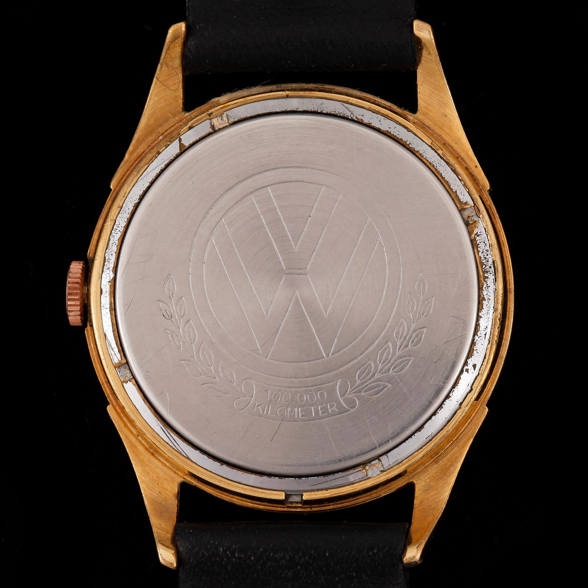 ARMBANDSUR, herr, Mauthe, Volkswagen 100.000 kilometer, gulddoublé på stål.