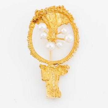 Björn Weckström, brooch "Sea Flower", 18K gold and cultured pearls. Lapponia.