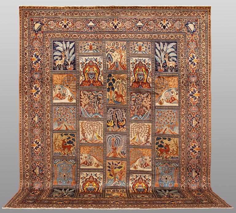 A carpet, Figural Kashmar, ca 373 x 298 cm.