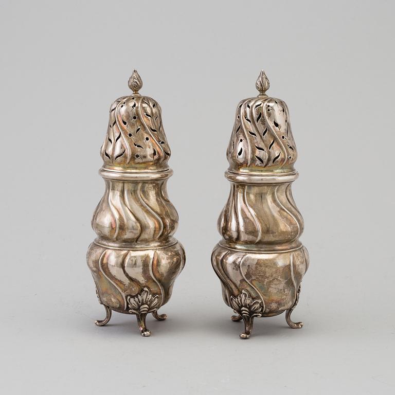 ANTON MICHELSEN, a pair of sterling silver sugar shakers from Copenhagen, Denmark, 1908-20.