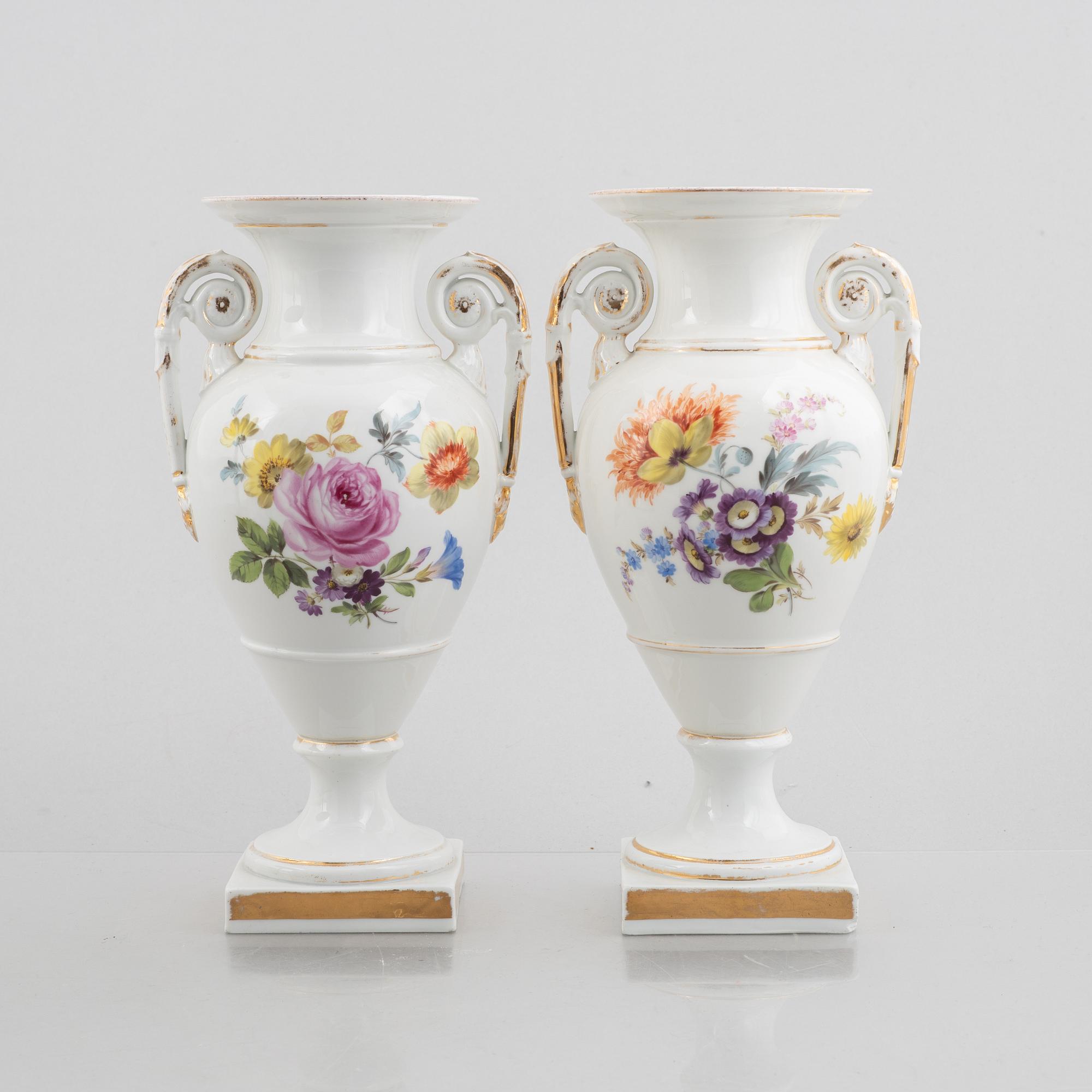 A pair of porcelain baluster vases, Meissen, later part of the 19th century.