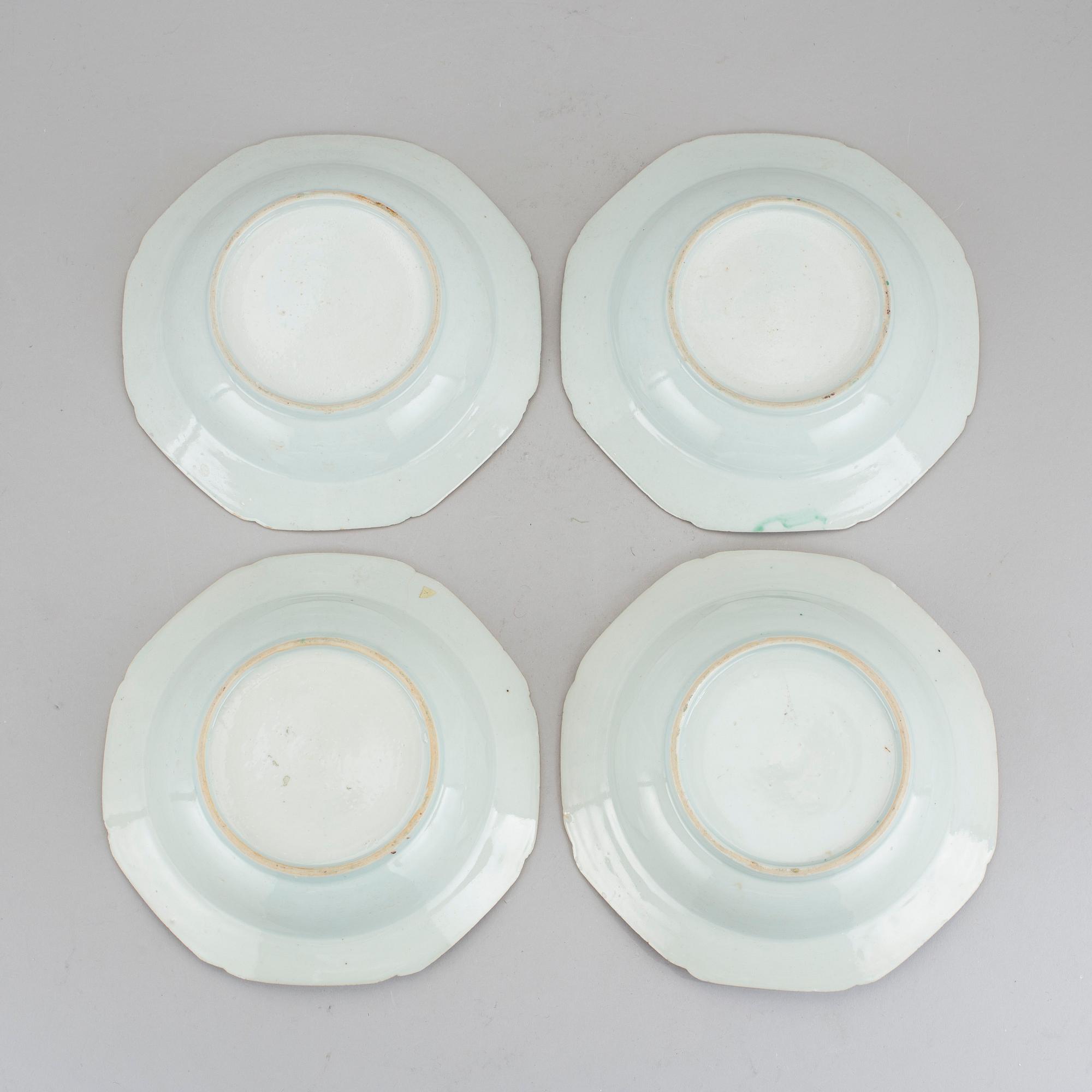 BÄRTALLRIKAR, 4 st. kompaniporslin, Kina, Qingdynastin, Qianlong (1736-95).