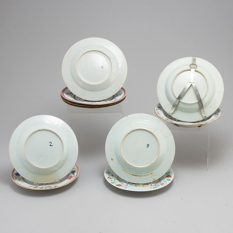 Ten (4+2+2+2) famille rose export dishes, Qing dynasty, Qianlong (1736-95).