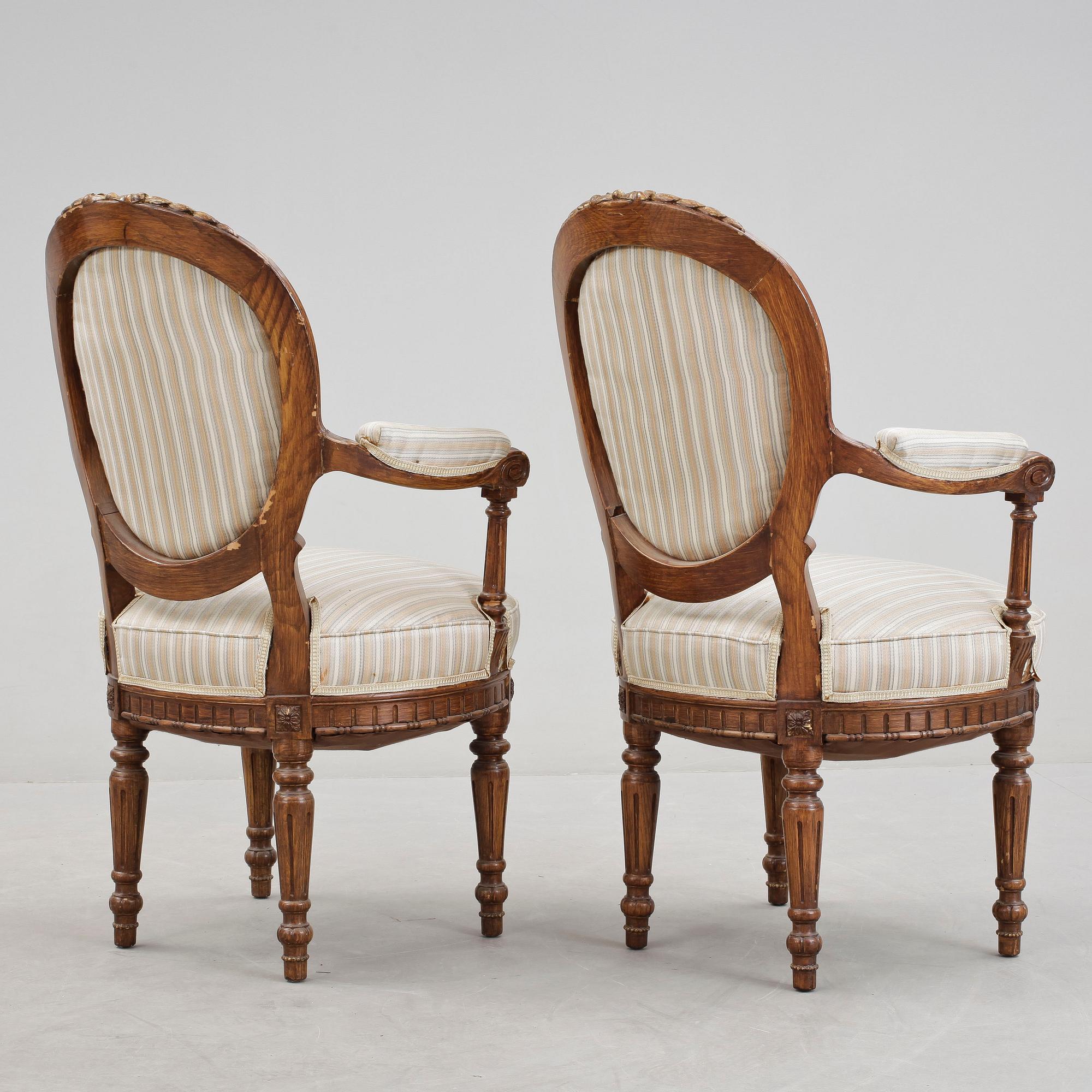 KARMSTOLAR, ett par, Louis XIV-stil, sent 1800-tal.
