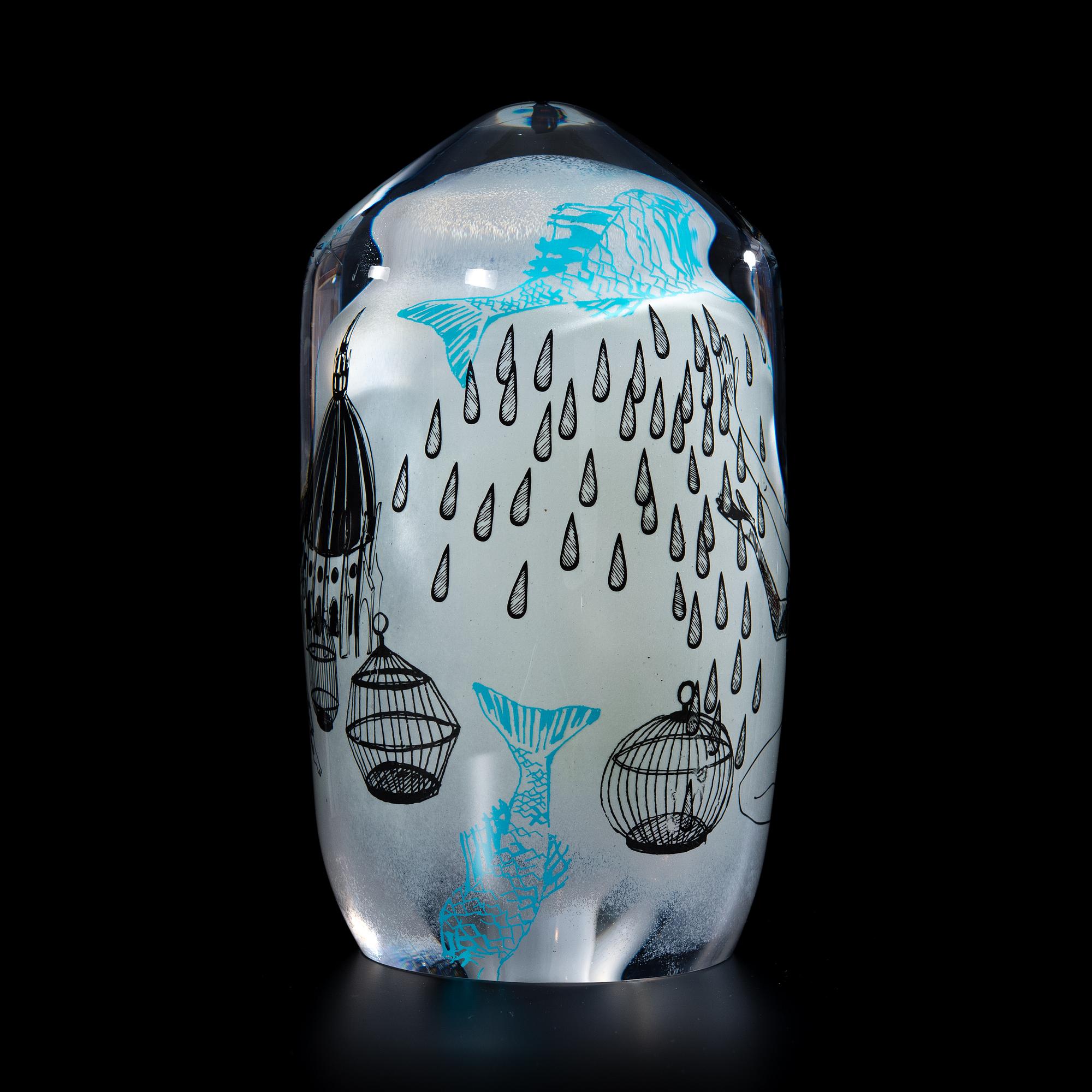 SINI MAJURI & ELLA VARVIO, GLAS SKULPTUR. Serieteckning i glas, Rengnig Stad. Sign. 2015.