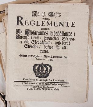 PARTI KUNGÖRELSER, AVHANDLINGAR OCH SMÅTRYCK, ca 40 st, 1700-1800-tal.