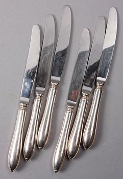 MATKNIVAR, 6 st, silver, "Svensk spets", Stockholm 1914.