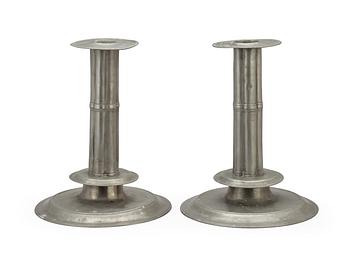 657. A pair of English Baroque pewter candlesticks by Francis Lea (-1675) London.