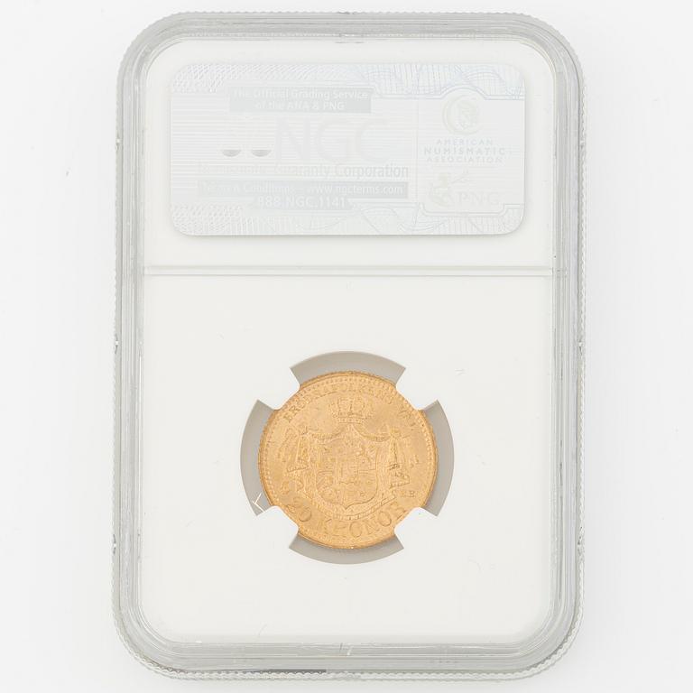 Gold coin, Oscar II, 20 kronor, type III, Sweden 1887.