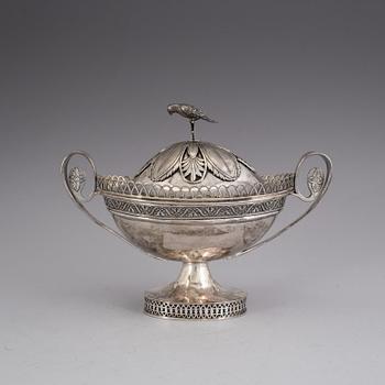 A Russian early 19th century parcel-gilt sugar bowl and cover, marked G:L, St. Petersburg.