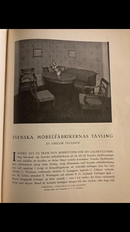 Carl Malmsten, karmstolar, ett par, Swedish Grace, Svenska Möbelfabrikerna Bodafors, 1920-tal.