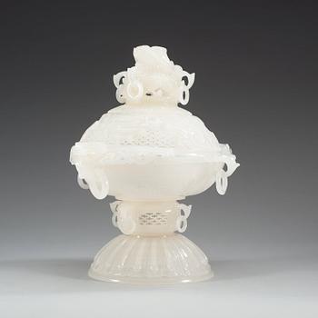 A Chinese white stone tazza with cover, 20th Century.