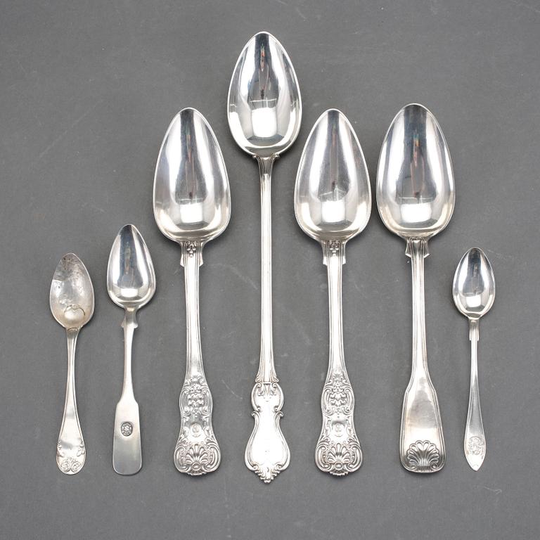PARTI SKEDAR, 7st, silver, bla Adolf Zethelius, Stockholm, 1845. Total vikt ca 402g.