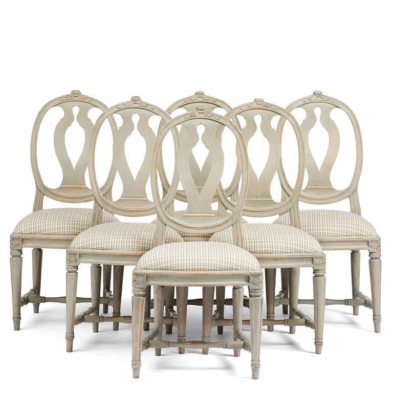 A set of six Gustavian chairs by J. E. Höglander (master in Stockholm 1777-1813).