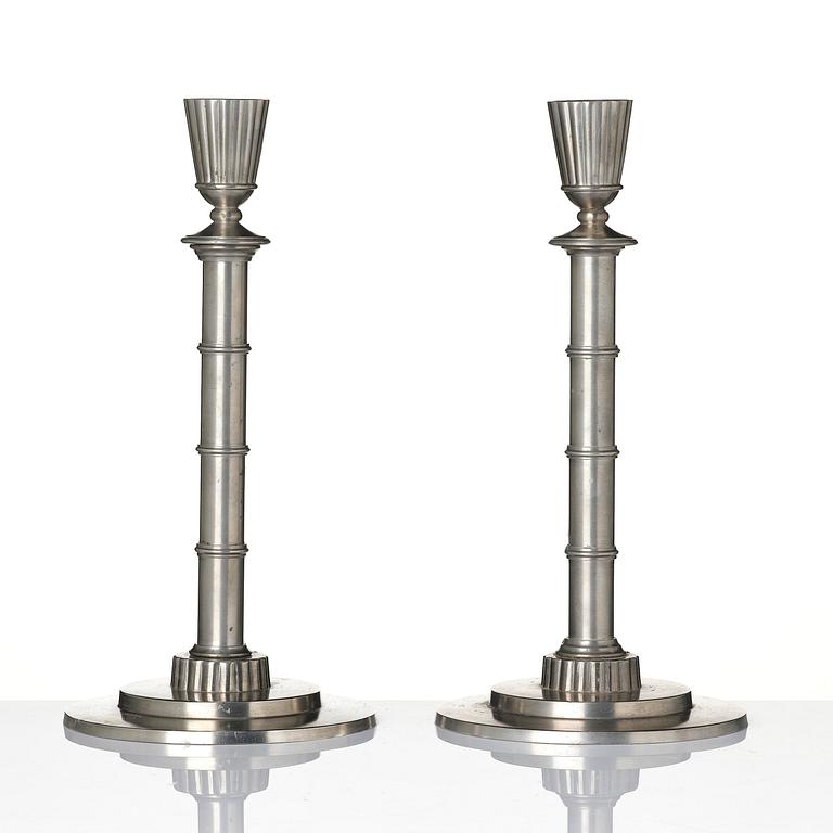 Erik Fleming, a pair of pewter candlesticks, Norrahammars Tenn, 1930.