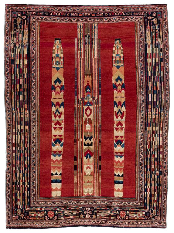 An antique part silk Kashan rug, Central Persia, part silk, c. 180 x 130 cm.