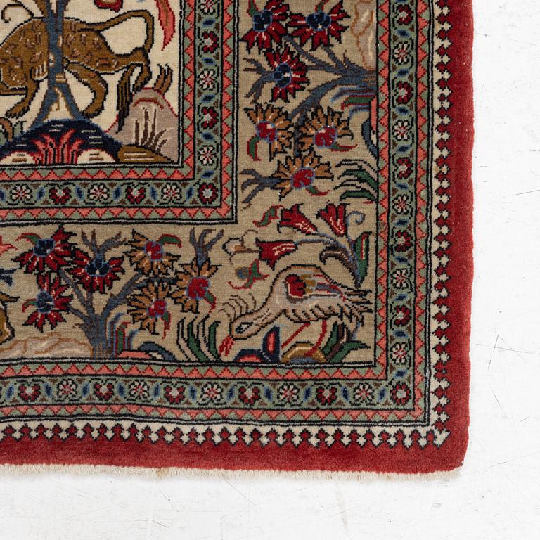 A figural Ghom, rug, c. 160 x 107 cm.