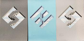 Oscar Reutersvärd, three color lithographs, signed 28/120, 32/120 and HC.