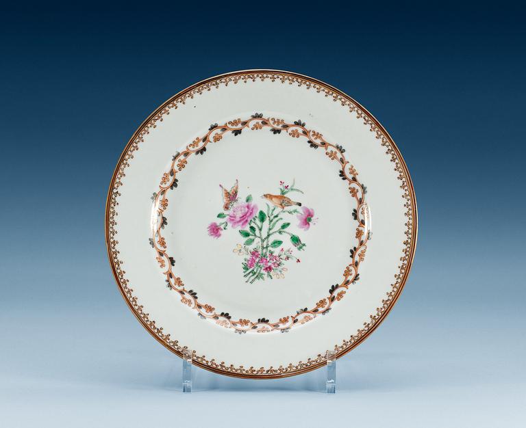 A set of four famille rose dinner plates, Qing dynasty, Qianlong (1736-95).