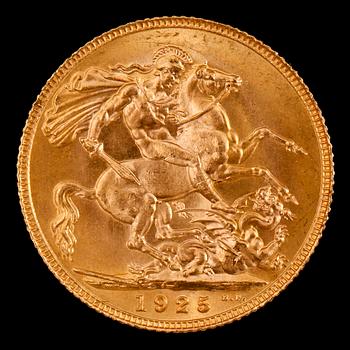 GULDMYNT, sovereign, George V, Storbritannien, 1925. Vikt ca 8 g.