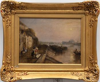 English artist, 19th century, Cityscape with river.