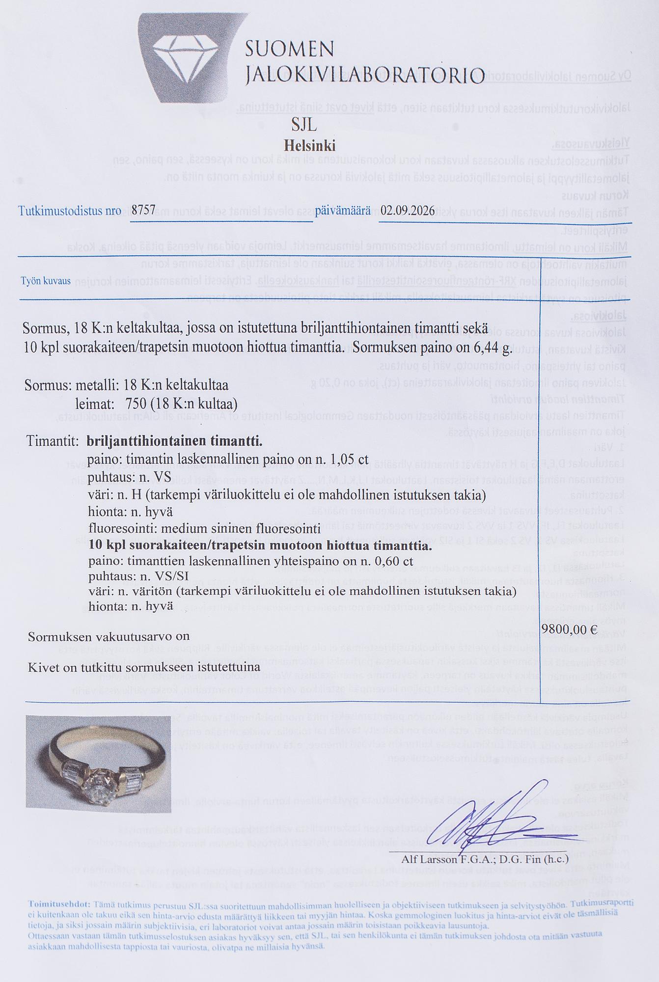 Ring, briljantslipad diamant ca 1,05 ct, 18K guld.