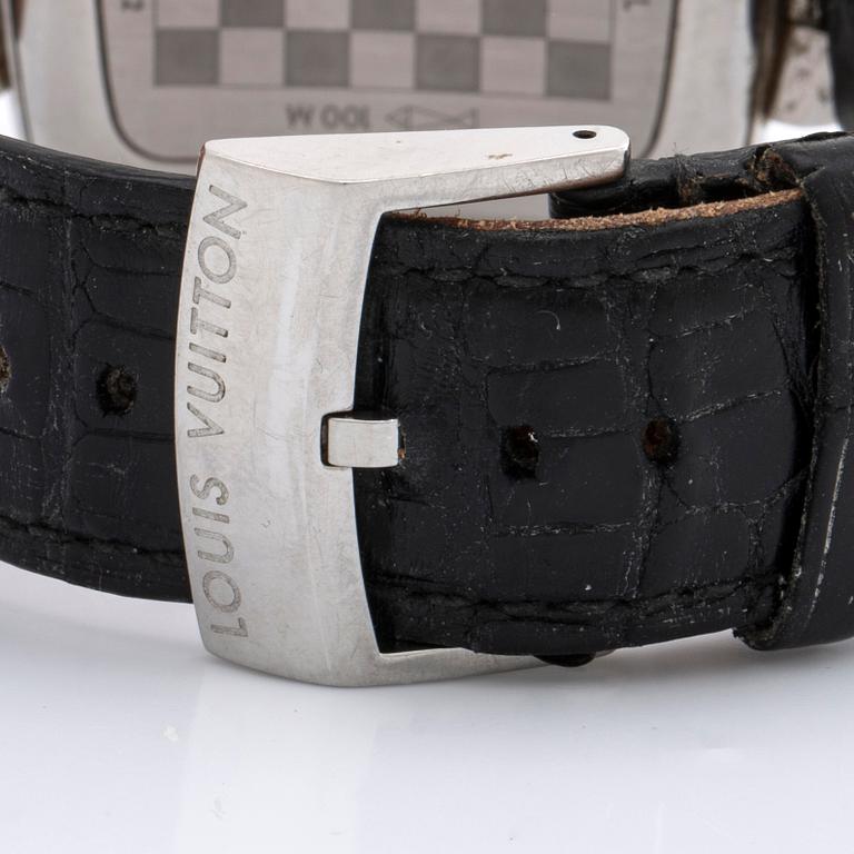 LOUIS VUITTON ARMBANDSUR 40 mm, stål, automatisk, original läderarmband, originaletui.