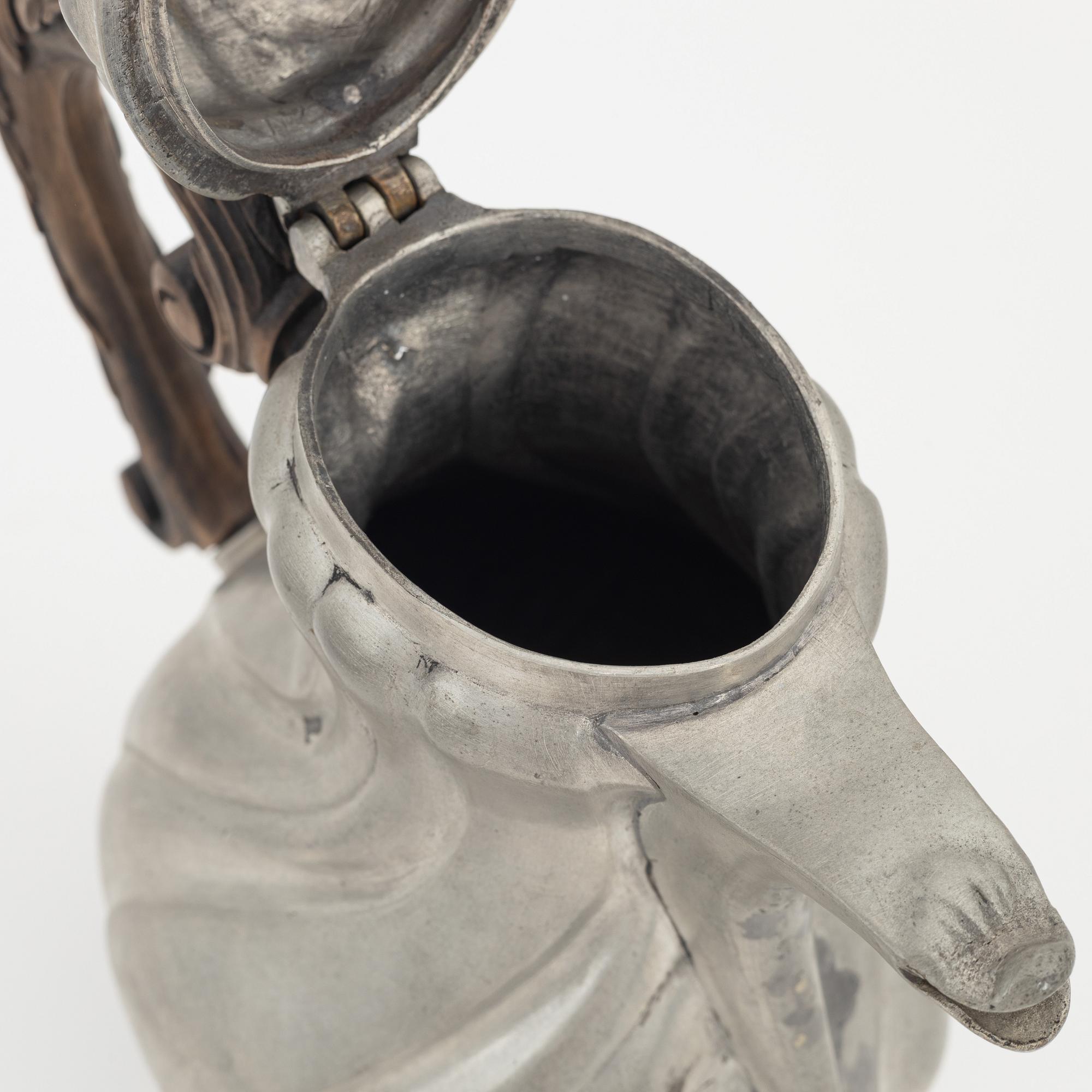 A pewter coffee pot, Rococo, 18th Century.