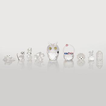 Swarovski, a set of 9 crystal figurines, late 20th century.